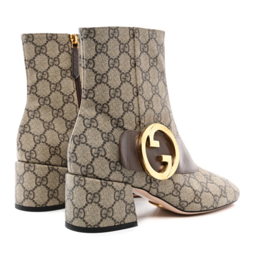 NIB Gucci Beige and Brown Ankle Boots with Gold Buckle - Size 40.5 - Picture 4 of 4